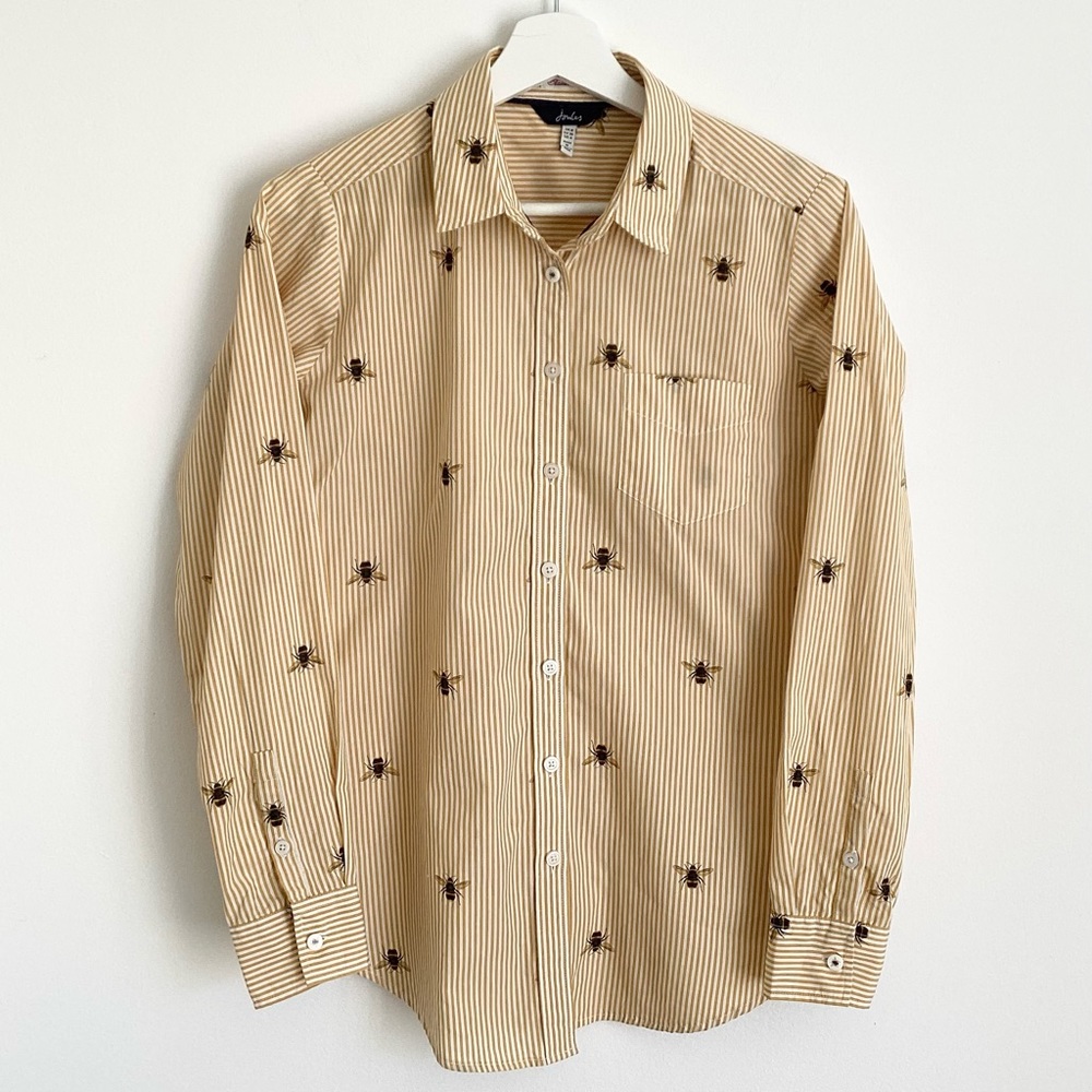 Joules shirt 8 cotton classic fit long sleeved bee print blouse yellow striped - Picture 11 of 12